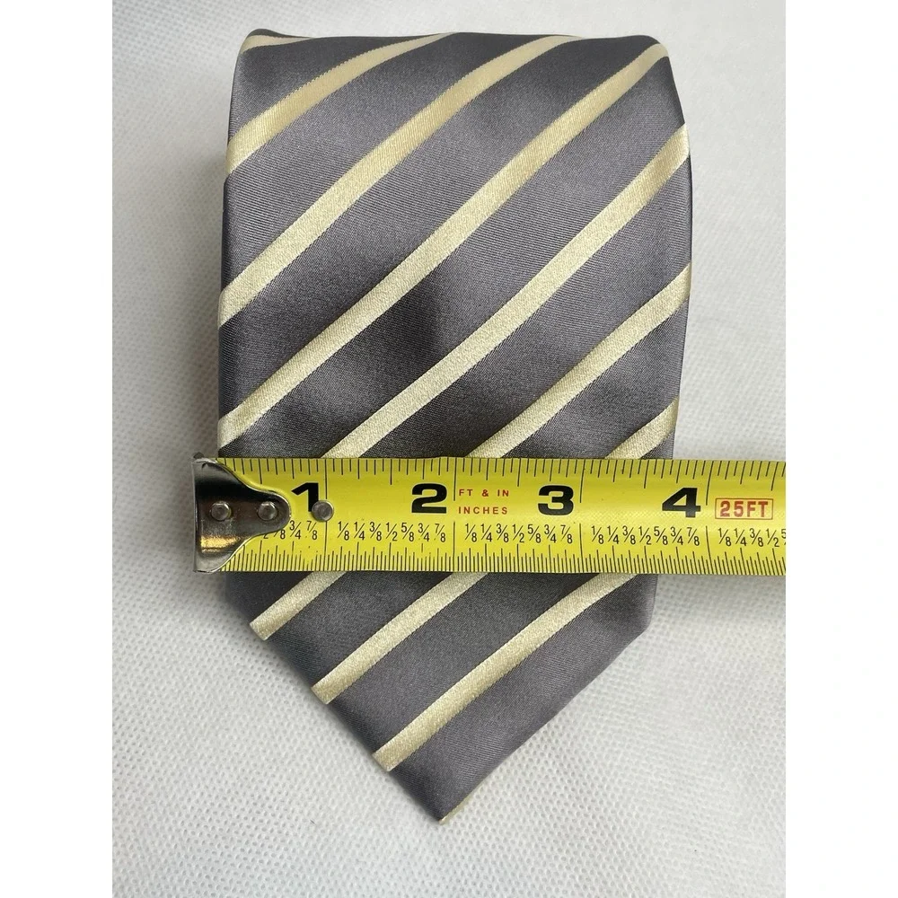 Brioni Classic Thick Repp Silk Striped Tie Gray Yellow Handmade Italian Necktie
